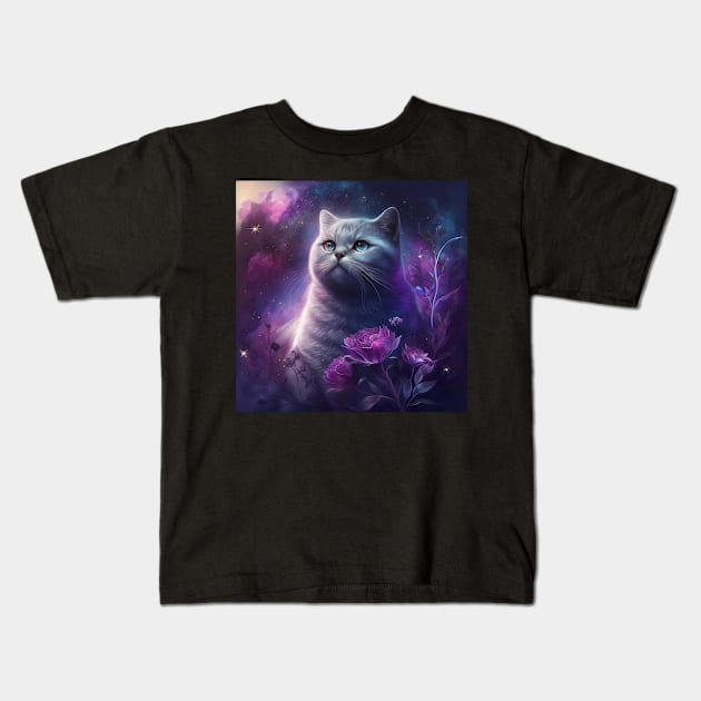 Purple Elegance British Shorthair Kids T-Shirt by Enchanted Reverie